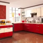 Design interior de bucătărie roșu și alb, interior bucătărie