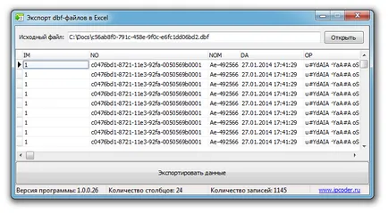 Exportul de date de la DBF-fișiere în Excel - oraș Ipatovo