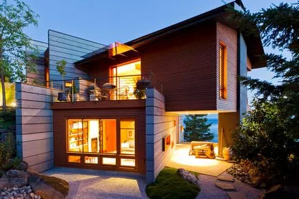 Къщи в стила на хай-тек, модерни каркасни къщи от дървени трупи, ламиниран фурнир дървен материал, плоскости и лешояд