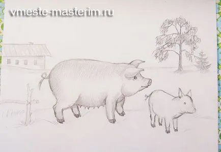 Cum de a desena un porc și purcel în etape (master-class)