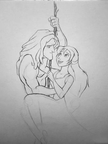 Cum de a desena Tarzan & Jane, în creion în etape, desene animate