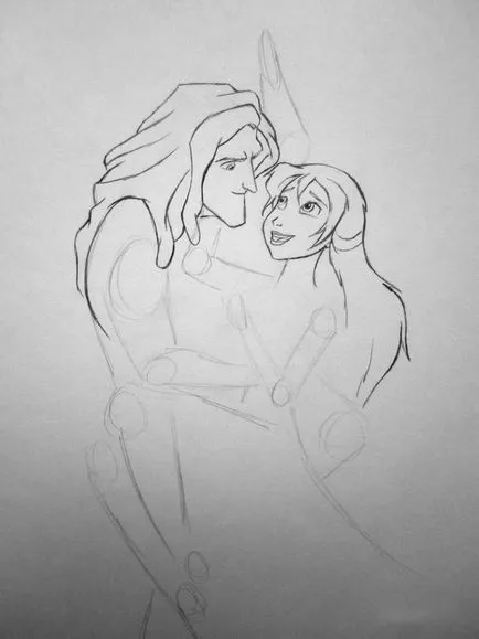 Cum de a desena Tarzan & Jane, în creion în etape, desene animate