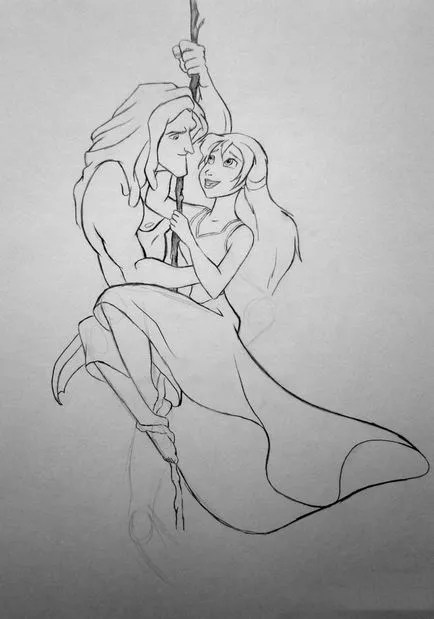 Cum de a desena Tarzan & Jane, în creion în etape, desene animate