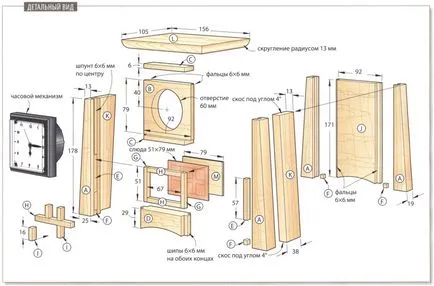 Мантел часовник, изработен от дърво с ръцете си
