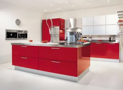 Piros-fehér konyha fotó fekete, design, színek, piros felső, fehér alsó sarokban, tapéta, belső,