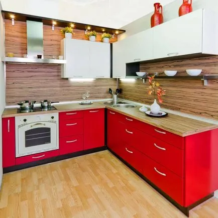 Piros-fehér konyha fotó fekete, design, színek, piros felső, fehér alsó sarokban, tapéta, belső,