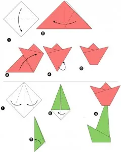 origami modular - flori - pentru începători - schema de montaj