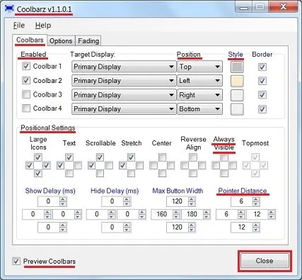 Bara de instrumente personalizate pe Windows desktop - program de coolbarz