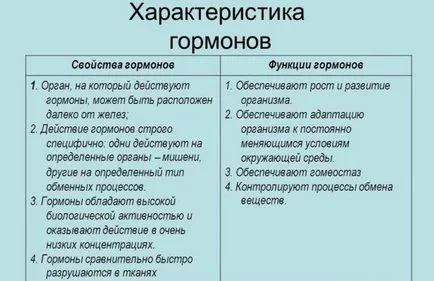 Principalele proprietăți ale hormonilor și funcția