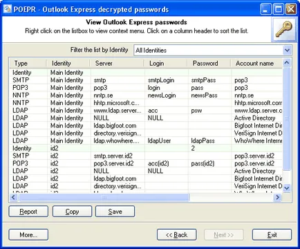 Outlook Express de recuperare a parolei - capturi de ecran și descriere