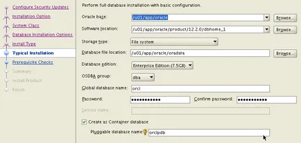 Szerelési Oracle adatbázis 12c Oracle Linux 7 frissítés 3