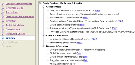 Szerelési Oracle adatbázis 12c Oracle Linux 7 frissítés 3