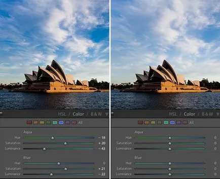 Увеличаването на синьото на небето, с помощта на софтуер за Lightroom