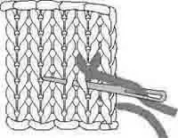 Brodat pe tricot, cusatura - o buclă în buclă