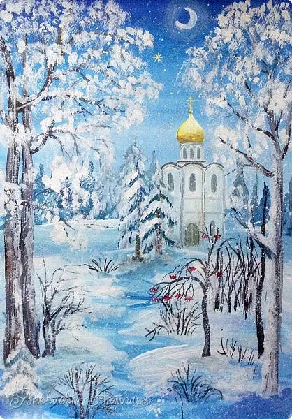 Peisaj de iarna cu un templu, un masterat țară