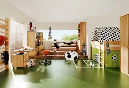 Gyermekek három gyerek szoba kialakítása, belső, ágy, munkaterület, tartani a dolgokat, gardrób