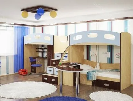 дизайн на стаята в продължение на три деца, момчета и момичета - снимка идеи