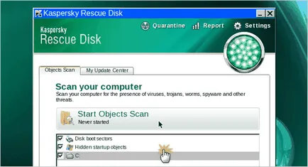 A Kaspersky Rescue megtisztításában fertőzött számítógépen
