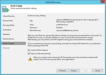 Recuperarea instantanee VM - scenariul de bază pentru VMWare