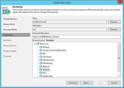 Recuperarea instantanee VM - scenariul de bază pentru VMWare