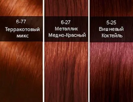 Червени otenkom палитра на цветове за коса Garnier Estelle и други