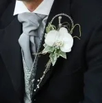 Esküvői menyasszonyi csokor és boutonniere a vőlegény, fehér hölgy