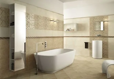Beige fürdőszoba, sikeres színkombinációkat lakberendezés, a választás a csempe padló és a falak
