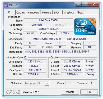 CPU-Z megmutatja a teljes információt a számítógép