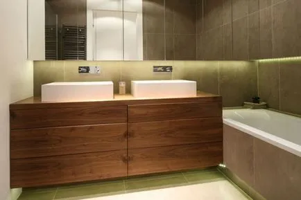 Fürdőszoba tervezés barna és bézs tónusok, fotók