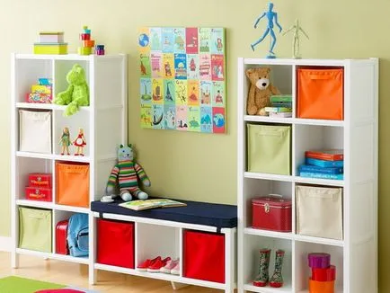 Ötletek tárolására játékok és könyvek a gyerekszoba képek, hol és hogyan kell tárolni játékok