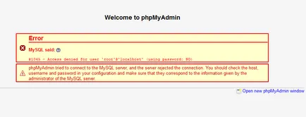 достъп Грешка отрече на потребител - корен - @ - Localhost - (с помощта на парола да и не), животът хакерство
