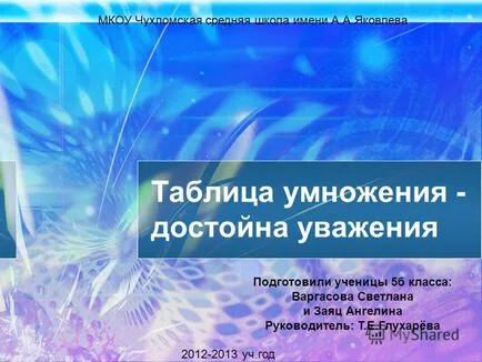 Представяне на таблицата за умножение - достоен за уважение подготвен ученик 5б клас vargasova