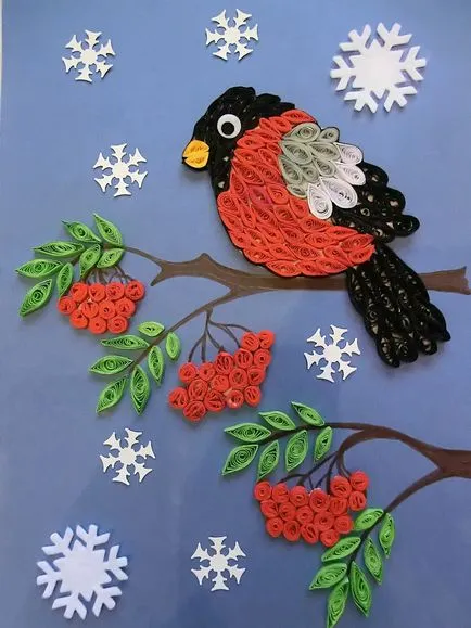 Quilling Rowan mesterkurzus egy ága, fotó Bullfinches, lépésről lépésre, hogy egy videót a téli