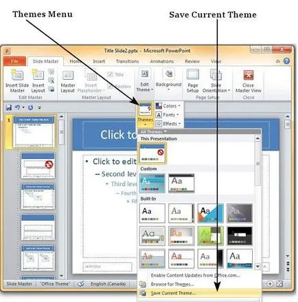 Запазване на шаблон дизайн в PowerPoint 2010