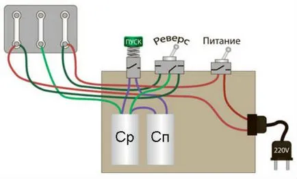 Diagrama de conectare a motorului 220 printr-un condensator