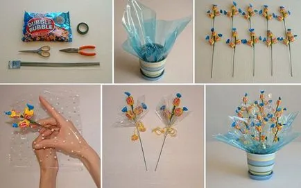 Букети от бонбони със собствените си ръце с стъпка по стъпка снимки