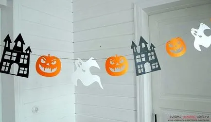 Cum sa faci decoratiuni pentru Halloween cu mâinile lor de la un decor de hârtie din etapele Hall și șabloane