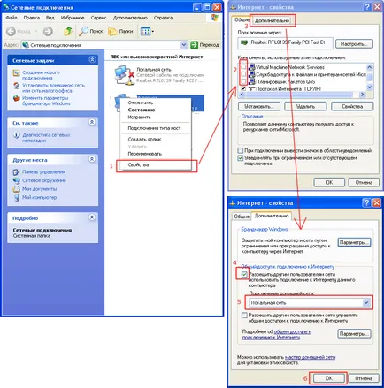 Hogyan lehet csatlakozni a két számítógép a hálózaton, és terjeszteni, köztük az Interneten (Windows XP), barátom