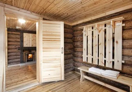 стая за отдих (съблекалня) в банята - и интериорна декорация, опции снимка