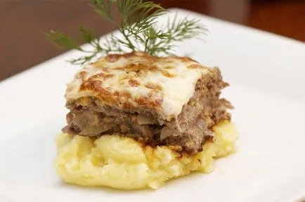 A legjobb receptek a húsos hús és gombával hús, burgonya, sajt, sütő, fotó, videó