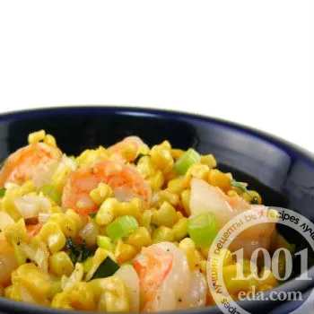 Рецепта за салата с скариди, краставици, царевица и маслини - Салата с скариди 1001 храна