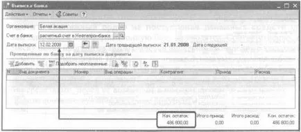 Declarație Banca a tranzacțiilor în conturile bancare ale organizației informează