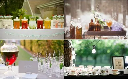 Чай бар на сватба на английски, руски или селски стил с идеята за организиране на снимка