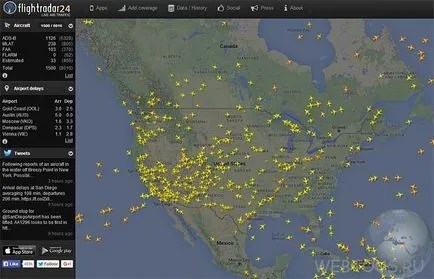 Flightradar24 - a légi jármű repülési térképet, valós idejű repülési követés, ingyenes online