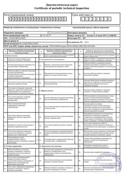 inspecție tehnică de stat cu emiterea cardului de diagnosticare