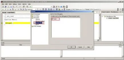 Hibakereső eszközök Microsoft Script Editor, microsoft script debugger Terrasoft 3
