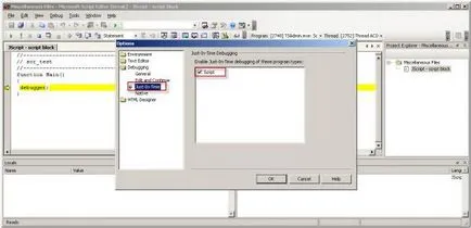Отстраняване на грешки инструменти Microsoft редактор на скриптове, Microsoft дебъгера за скриптове в terrasoft 3