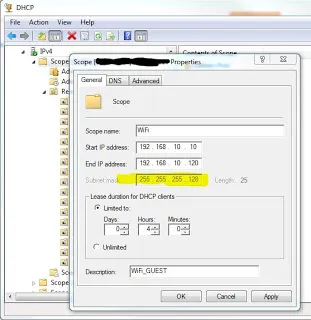 Как да променя обхвата (площ) на misrosoft DHCP сървър sisadminstvo