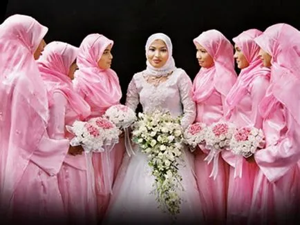 Мюсюлмански сватбени рокли с ръкави и хиджаб (110 снимки), костюмиран