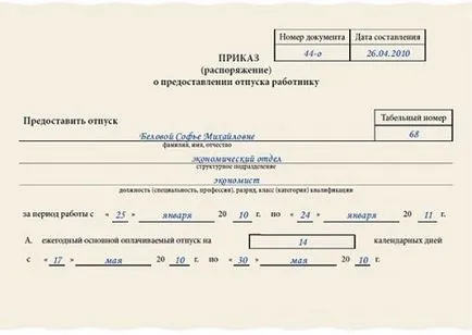 Поръчка отпуск предоставяне на работниците и служителите, статии, про-персонал